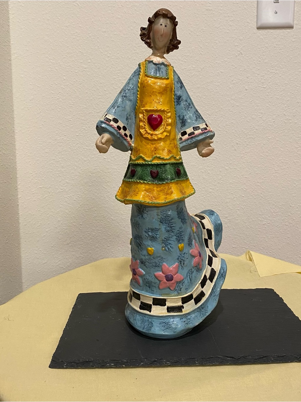 Decorative Blue Floral Figurine with Yellow Accents